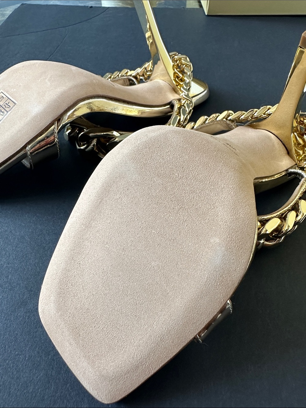 Michael Kors Metallic Gold Chain Strap High Heel Mules.  NEW WITH BOX - Picture 13 of 15